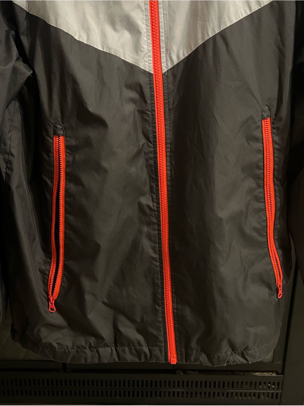 Nike Men's Light Gray & Black Hooded Windbreaker with Orange Zipper - Picture 4 of 6